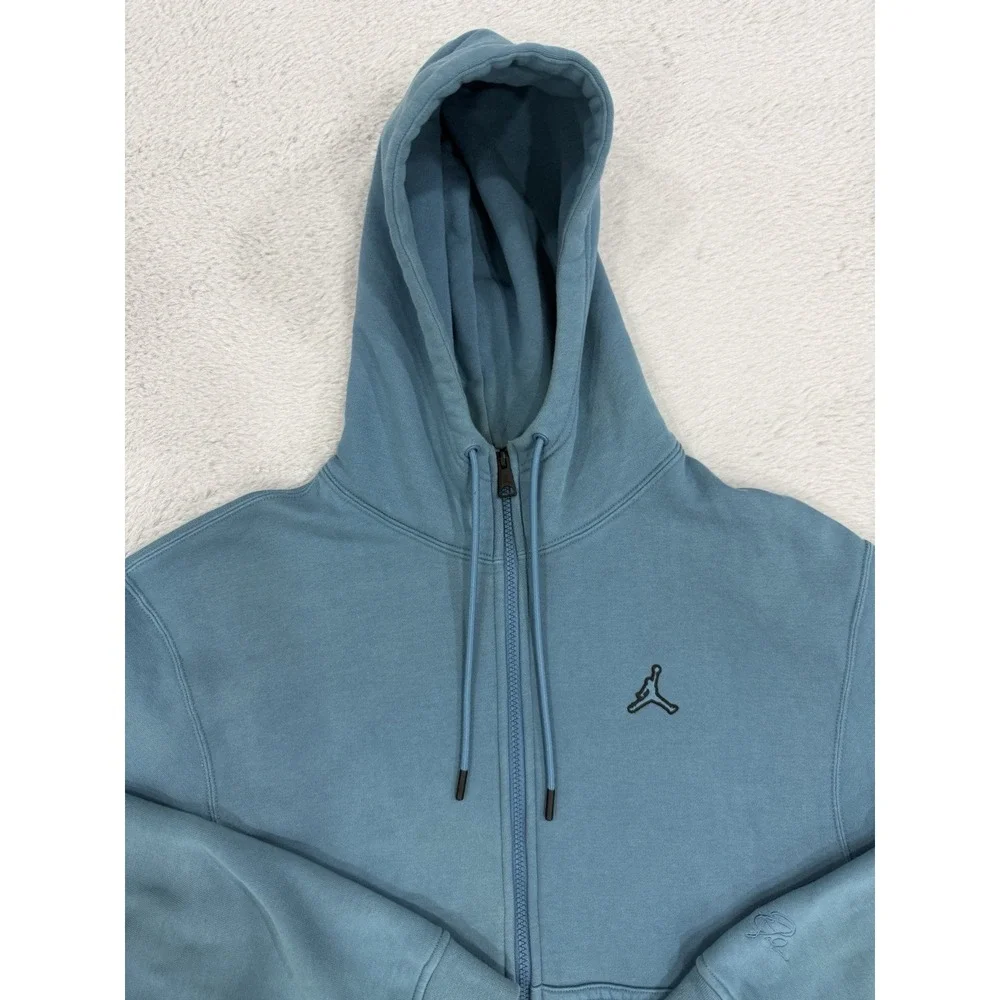 Jordan Blue Full Zip Fleece Hoodie Embroidered Logo Solid Men's Size Medium